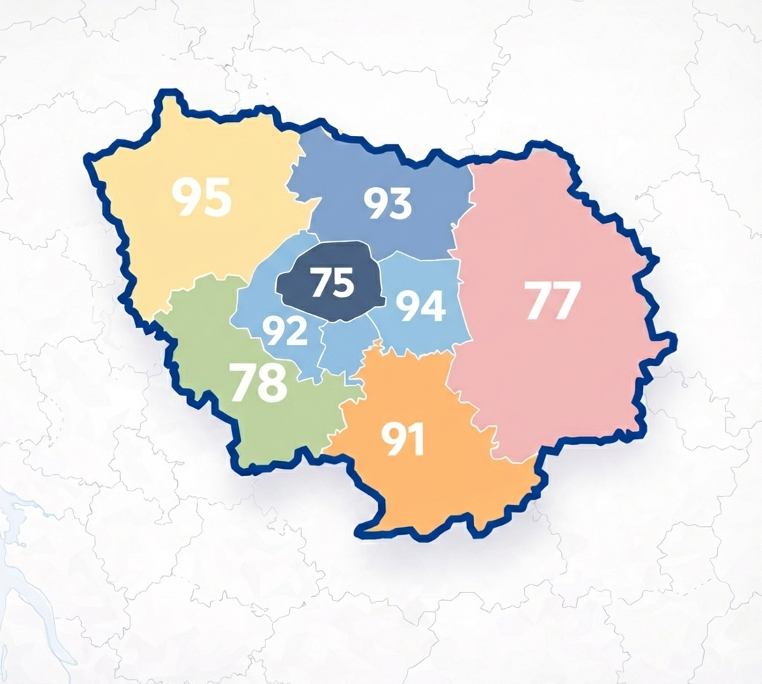 Zone d'intervention remplacement pare-brise domicile Ile-de-France 75 77 78 91 92 93 94 95